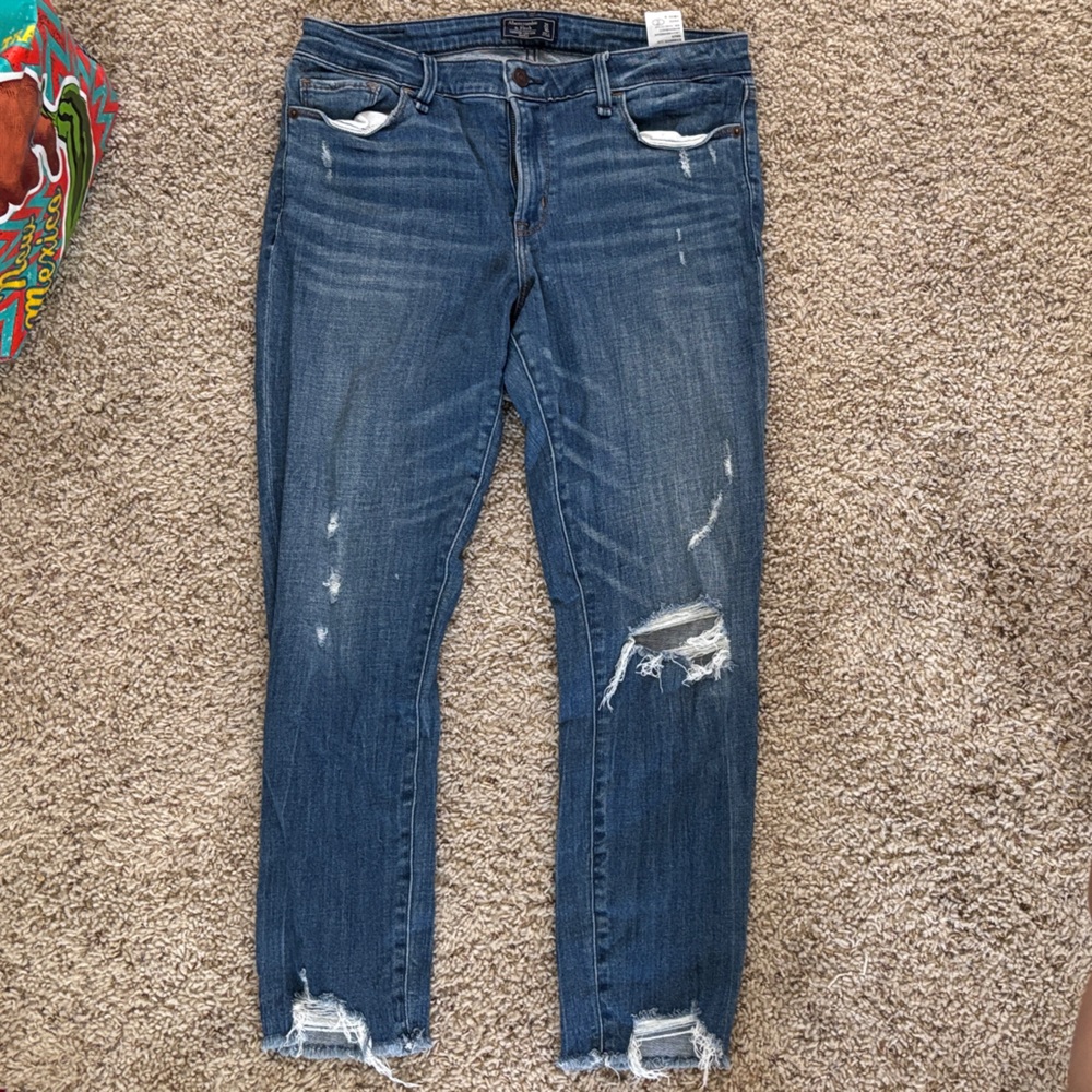 Abercrombie & Fitch Dark Blue Ripped Ankle Jeans